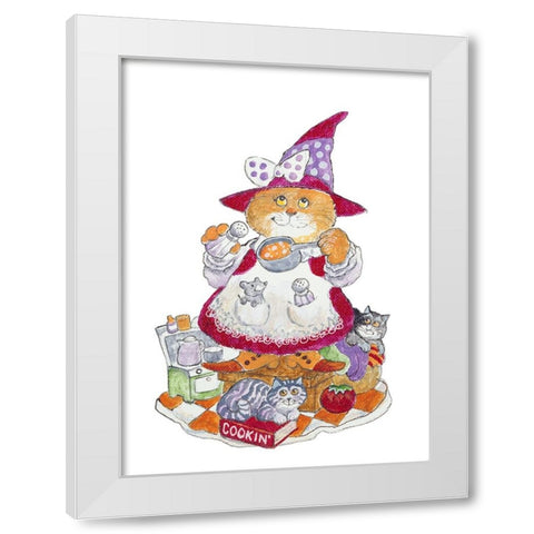 Cookin Cat White Modern Wood Framed Art Print by Bell, Bill