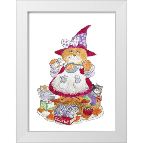 Cookin Cat White Modern Wood Framed Art Print by Bell, Bill