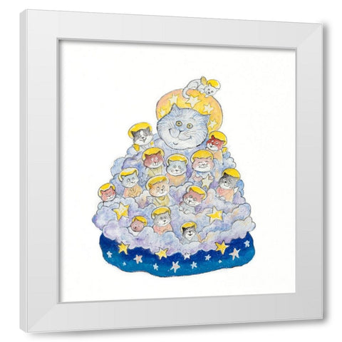 The Angel Cats White Modern Wood Framed Art Print by Bell, Bill