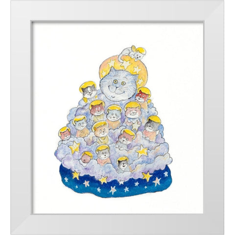 The Angel Cats White Modern Wood Framed Art Print by Bell, Bill