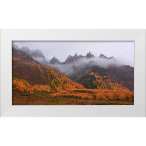A Walk In The Autumn Mist White Modern Wood Framed Art Print by Sherrell, Bill