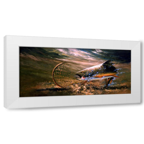Nothing But Net - Brook Trout White Modern Wood Framed Art Print by Langton, Bruce