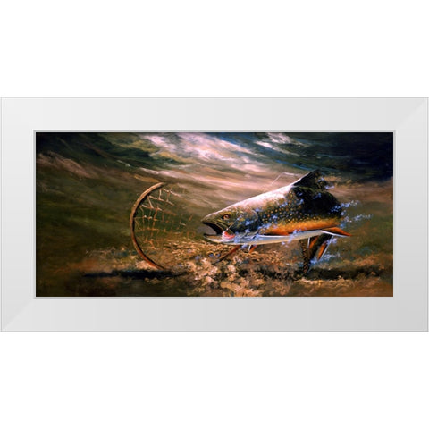 Nothing But Net - Brook Trout White Modern Wood Framed Art Print by Langton, Bruce