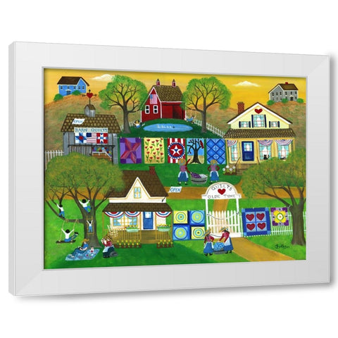 Old Tyme Barn Folk Art Quilts White Modern Wood Framed Art Print by Bartley, Cheryl