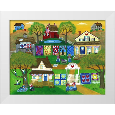 Old Tyme Barn Folk Art Quilts White Modern Wood Framed Art Print by Bartley, Cheryl
