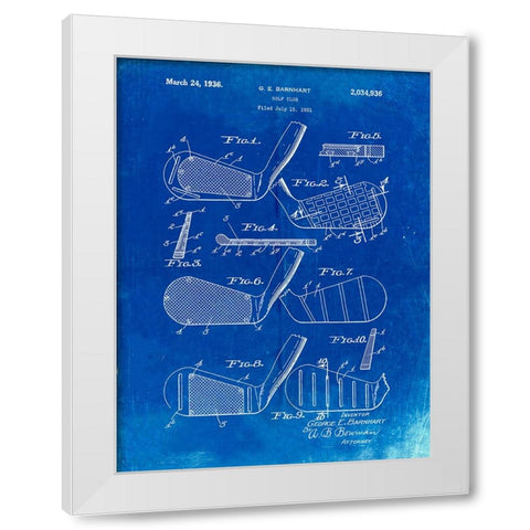 PP4-Faded Blueprint Golf Club Faces Patent Poster White Modern Wood Framed Art Print by Borders, Cole