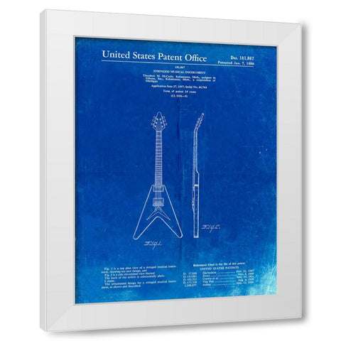 PP48-Faded Blueprint Gibson Flying V Guitar Poster White Modern Wood Framed Art Print by Borders, Cole