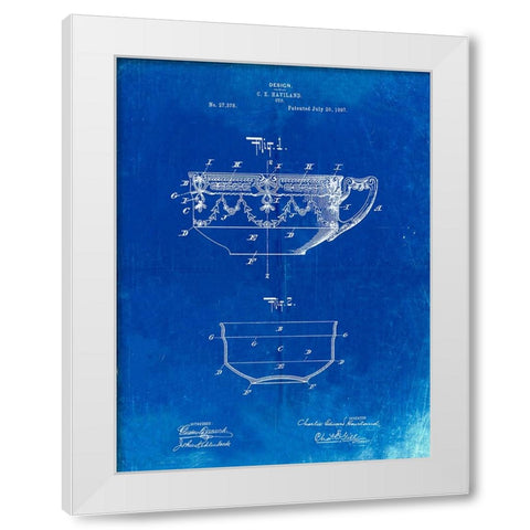 PP57-Faded Blueprint Haviland Demitasse Tea Cup Patent Poster White Modern Wood Framed Art Print by Borders, Cole