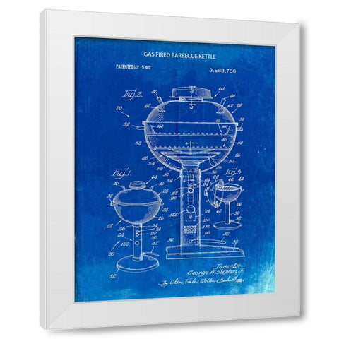PP206-Faded Blueprint Webber Gas Grill 1972 Patent Poster White Modern Wood Framed Art Print by Borders, Cole