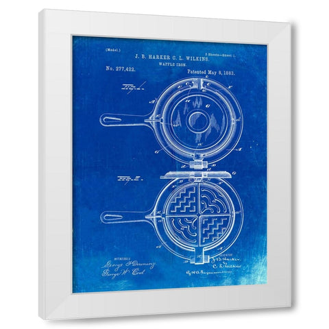 PP209-Faded Blueprint Waffle Iron Patent Poster White Modern Wood Framed Art Print by Borders, Cole