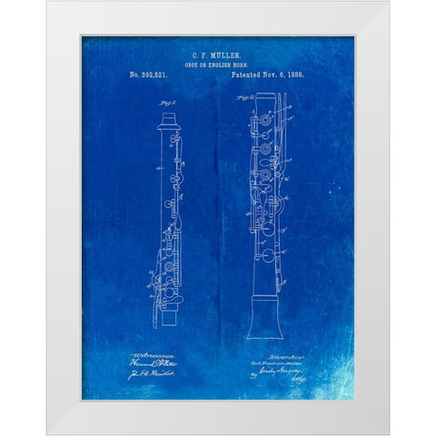 PP247-Faded Blueprint Oboe Patent Poster White Modern Wood Framed Art Print by Borders, Cole