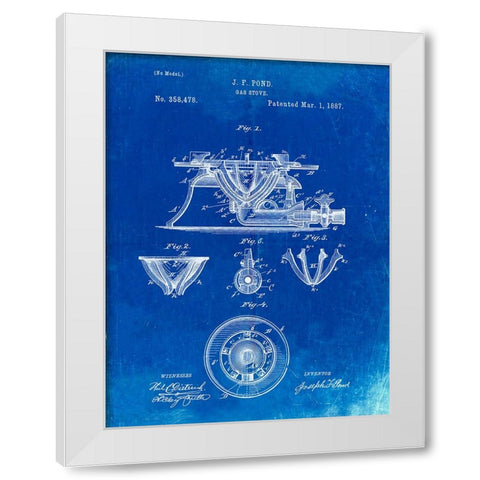 PP274-Faded Blueprint Gas Stove Range 1887 Patent Poster White Modern Wood Framed Art Print by Borders, Cole