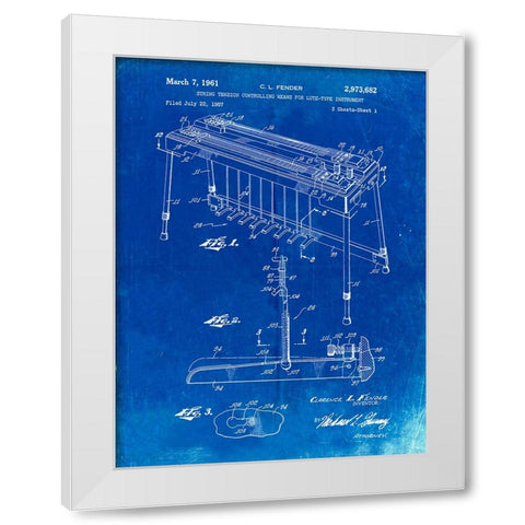 PP281-Faded Blueprint Fender Pedal Steel Guitar Patent Poster White Modern Wood Framed Art Print by Borders, Cole