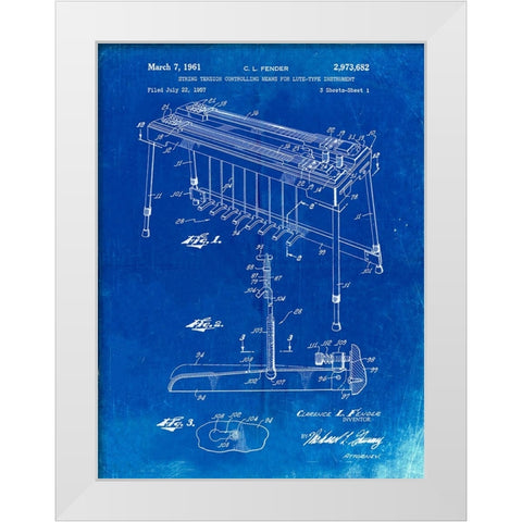 PP281-Faded Blueprint Fender Pedal Steel Guitar Patent Poster White Modern Wood Framed Art Print by Borders, Cole