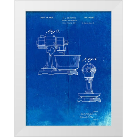 PP337-Faded Blueprint KitchenAid Mixer Patent Poster White Modern Wood Framed Art Print by Borders, Cole