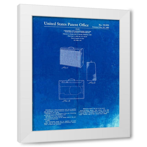 PP405-Faded Blueprint Fender 1962 Pro Amp Patent Poster White Modern Wood Framed Art Print by Borders, Cole