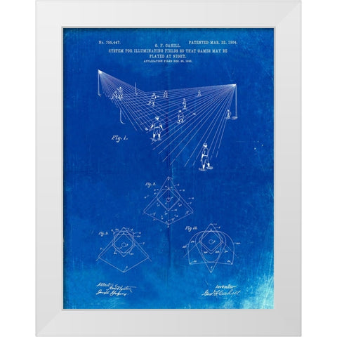 PP416-Faded Blueprint Baseball Field Lights Patent Poster White Modern Wood Framed Art Print by Borders, Cole
