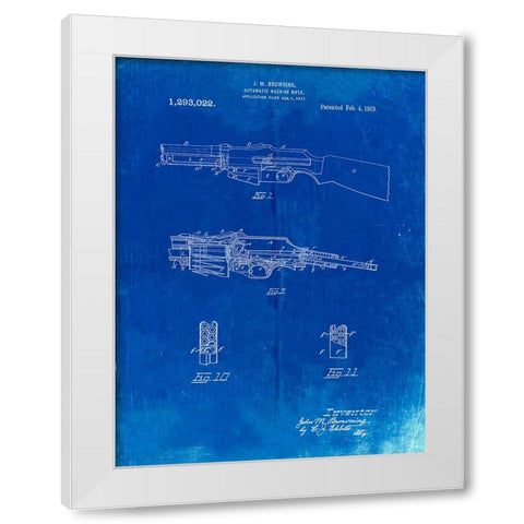 PP469-Faded Blueprint M1919 Browning Automic Rifle Patent Poster White Modern Wood Framed Art Print by Borders, Cole