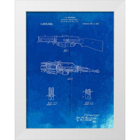 PP469-Faded Blueprint M1919 Browning Automic Rifle Patent Poster White Modern Wood Framed Art Print by Borders, Cole