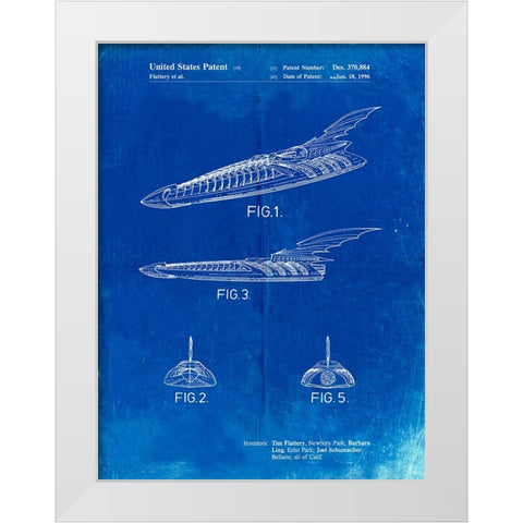 PP483-Faded Blueprint Batman Forever Batboat Patent Poster White Modern Wood Framed Art Print by Borders, Cole
