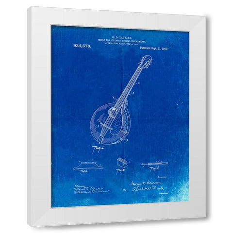 PP499-Faded Blueprint Gibson Mandolin Bridge Patent Poster White Modern Wood Framed Art Print by Borders, Cole
