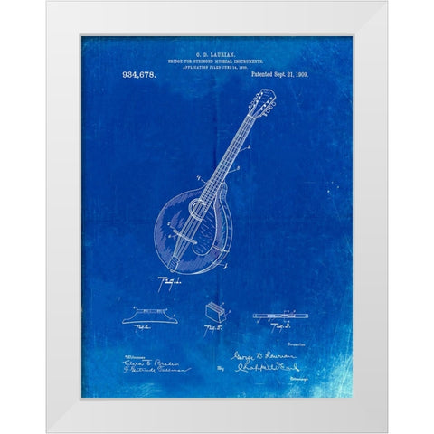 PP499-Faded Blueprint Gibson Mandolin Bridge Patent Poster White Modern Wood Framed Art Print by Borders, Cole