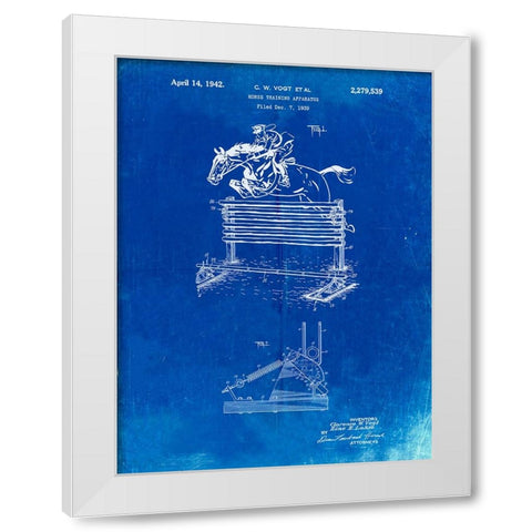PP507-Faded Blueprint Equestrian Training Oxer Patent Poster White Modern Wood Framed Art Print by Borders, Cole