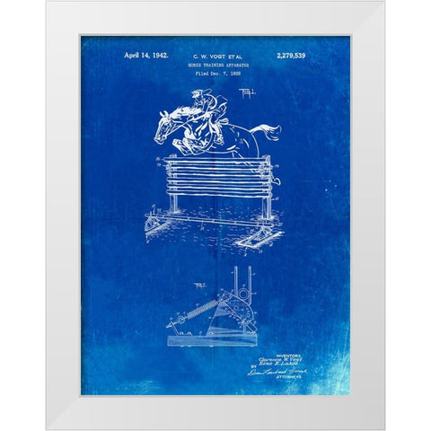 PP507-Faded Blueprint Equestrian Training Oxer Patent Poster White Modern Wood Framed Art Print by Borders, Cole
