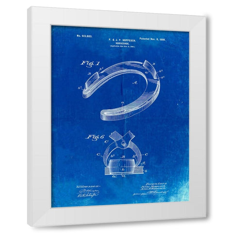 PP523-Faded Blueprint Horseshoe Patent Poster White Modern Wood Framed Art Print by Borders, Cole