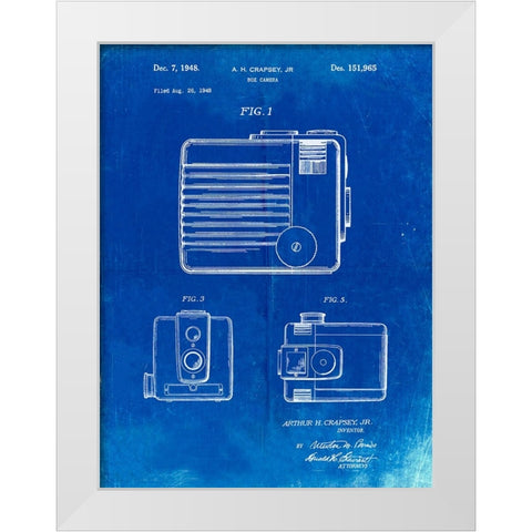 PP606-Faded Blueprint Kodak Brownie Hawkeye Patent Poster White Modern Wood Framed Art Print by Borders, Cole