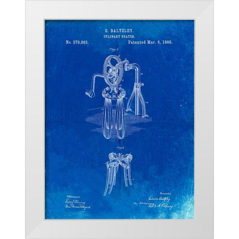 PP620-Faded Blueprint Baltzley Egg Beater Patent Poster White Modern Wood Framed Art Print by Borders, Cole