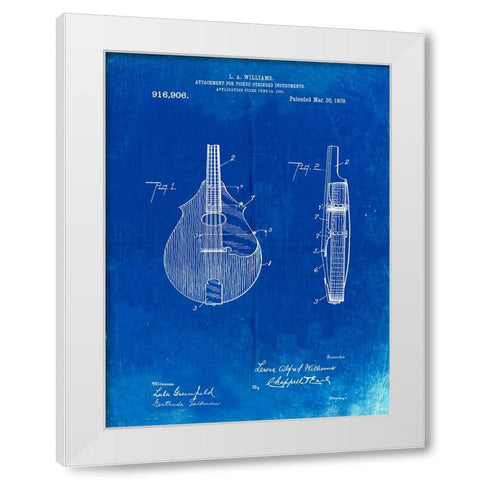 PP638-Faded Blueprint Mandolin Pick Guard Patent Poster White Modern Wood Framed Art Print by Borders, Cole