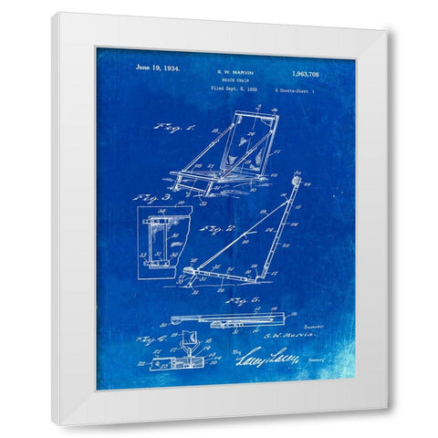 PP696-Faded Blueprint 1930s Beach Chair Wall Art Poster White Modern Wood Framed Art Print by Borders, Cole