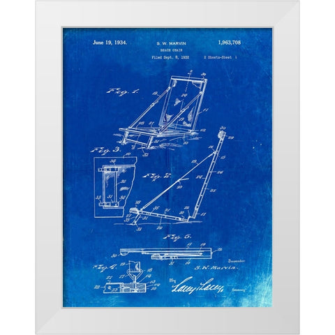 PP696-Faded Blueprint 1930s Beach Chair Wall Art Poster White Modern Wood Framed Art Print by Borders, Cole