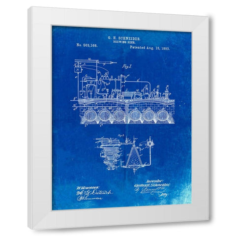 PP728-Faded Blueprint Beer Brewing Science 1893 Patent Poster White Modern Wood Framed Art Print by Borders, Cole