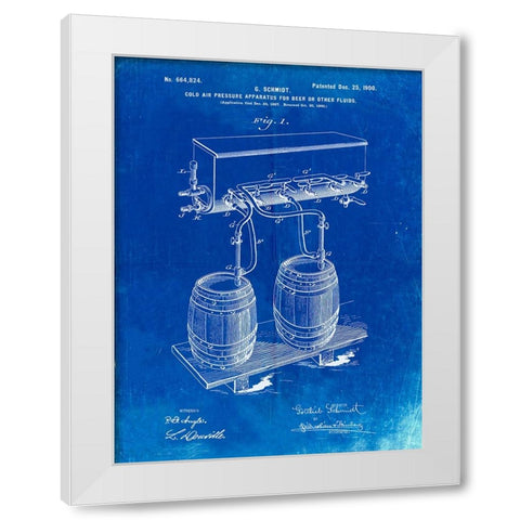 PP729-Faded Blueprint Beer Keg Cold Air Pressure Tap Poster White Modern Wood Framed Art Print by Borders, Cole