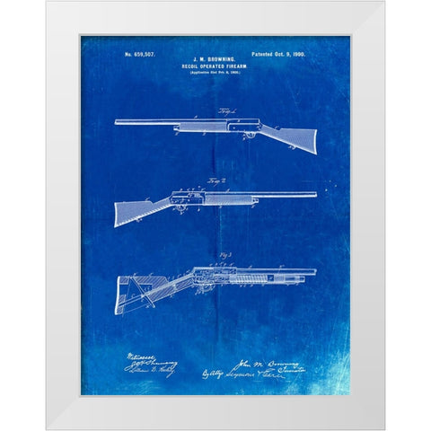 PP754-Faded Blueprint Browning Auto 5 Shotgun 1900 Patent Poster White Modern Wood Framed Art Print by Borders, Cole