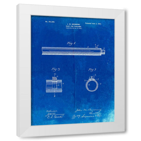 PP756-Faded Blueprint Browning Sight for Firearms Patent Poster White Modern Wood Framed Art Print by Borders, Cole