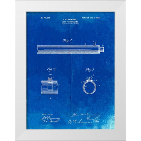 PP756-Faded Blueprint Browning Sight for Firearms Patent Poster White Modern Wood Framed Art Print by Borders, Cole