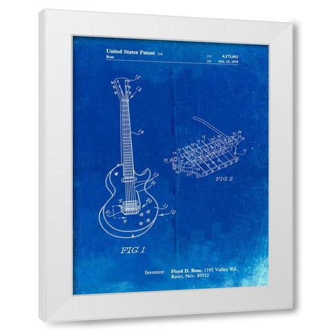 PP818-Faded Blueprint Floyd Rose Guitar Tremolo Patent Poster White Modern Wood Framed Art Print by Borders, Cole