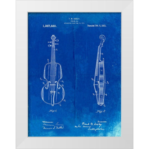 PP853-Faded Blueprint Frank M. Ashley Violin Patent Poster White Modern Wood Framed Art Print by Borders, Cole