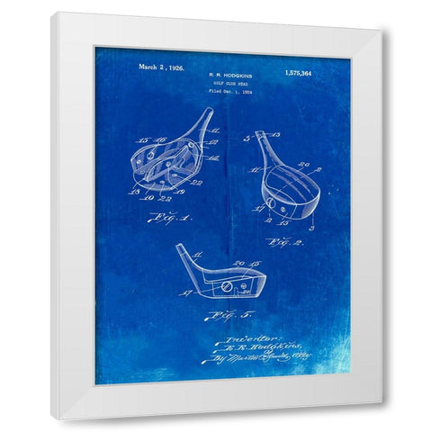PP858-Faded Blueprint Golf Fairway Club Head Patent Poster White Modern Wood Framed Art Print by Borders, Cole
