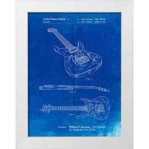 PP888-Faded Blueprint Ibanez Pro 540RBB Electric Guitar Patent Poster White Modern Wood Framed Art Print by Borders, Cole