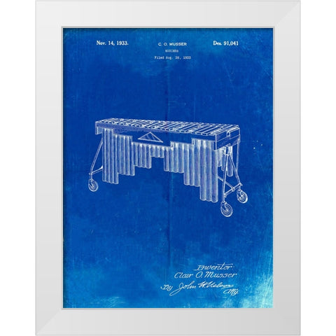 PP949-Faded Blueprint Marimba Poster White Modern Wood Framed Art Print by Borders, Cole