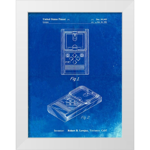 PP950-Faded Blueprint Mattel Electronic Basketball Game Patent Poster White Modern Wood Framed Art Print by Borders, Cole