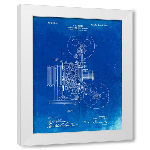 PP1000-Faded Blueprint Projecting Kinetoscope Patent Poster White Modern Wood Framed Art Print by Borders, Cole