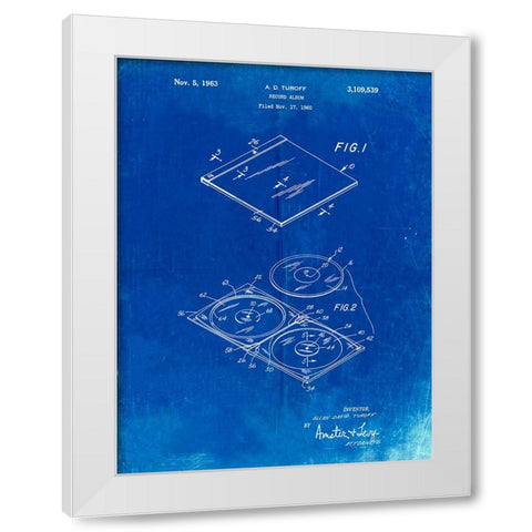 PP1008-Faded Blueprint Record Album Patent Poster White Modern Wood Framed Art Print by Borders, Cole