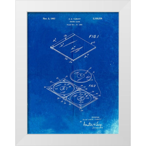 PP1008-Faded Blueprint Record Album Patent Poster White Modern Wood Framed Art Print by Borders, Cole