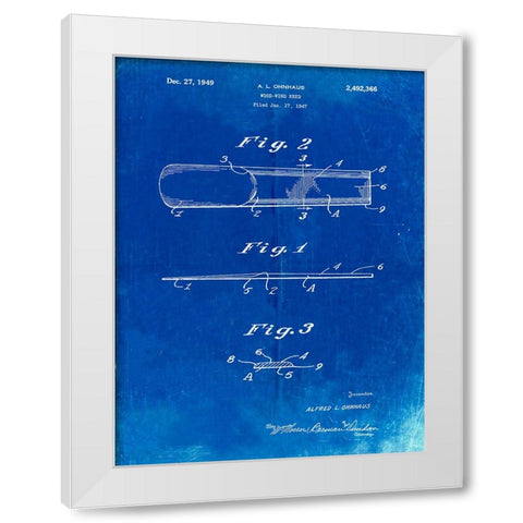 PP1010-Faded Blueprint Reed Patent Poster White Modern Wood Framed Art Print by Borders, Cole