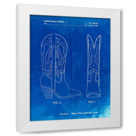 PP1098-Faded Blueprint Texas Boot Company 1983 Cowboy Boots Patent Poster White Modern Wood Framed Art Print by Borders, Cole